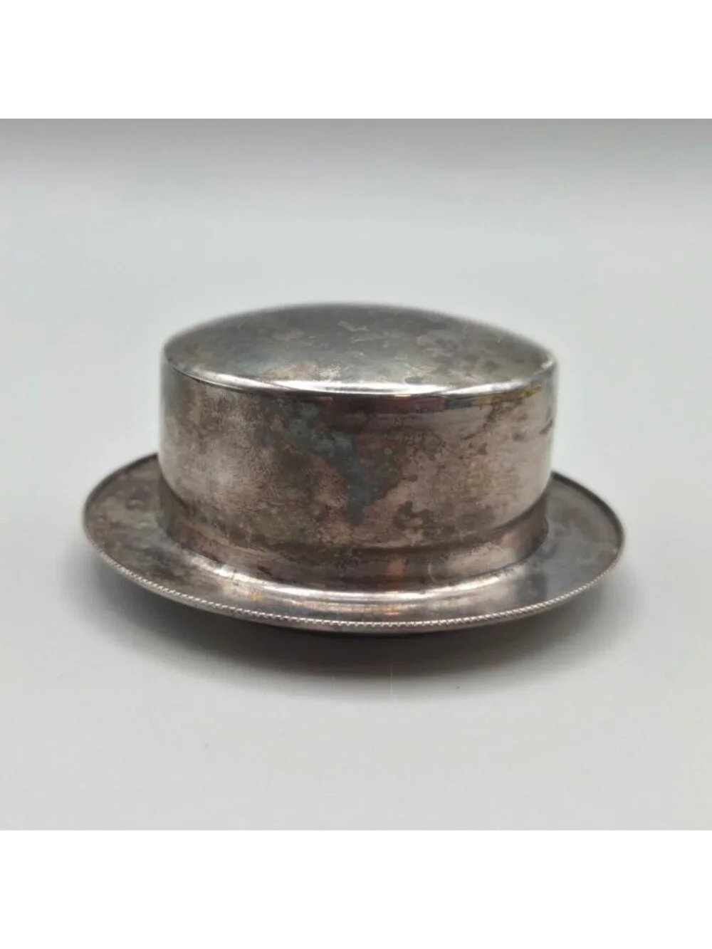 Vintage William Adams Silver Plated Top Hat Trinket Box Italy 1970s Lid